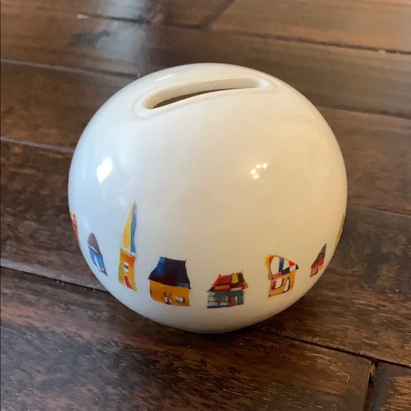 Natural Life White Ceramic Coin Bank w/ Colorful Houses Big Dreams Start Small - Picture 3 of 4